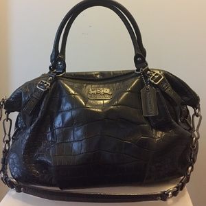 Coach Black Exotic Croc Embossed Leather Satchel